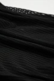 Black Striped Mesh Knotted Hem Tankini Swimsuit