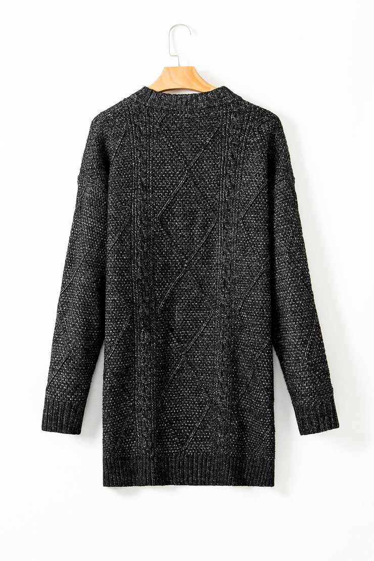 Black Cable Knit Drop Shoulder Loose Fit Sweater Dress