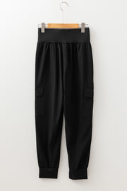 Black Elastic High Waist Pocketed Cargo Joggers