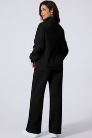 Beige Drop Shoulder Zip Up Jacket Drawstring Pants Active 2pcs Set