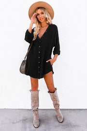 Black Corduroy Shift Mini Dress