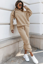 Pale Khaki Chunky Two-piece Hooded Sweatsuit