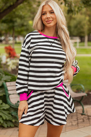 Black Stripe Pink Shorts Set