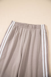 Gray Morn Varsity Striped Detail Crewneck Pullover Elastic Sweatpants 2pcs Outfit