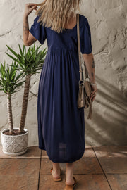 Navy Blue V Neck Midi Dress