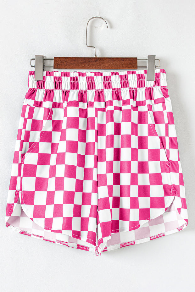 Rose Checkered Print High Waist Casual Shorts