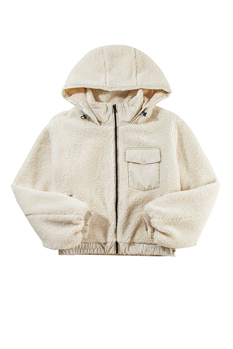 Jet Stream Zip-up Pocketed Hooded Sherpa Jacket