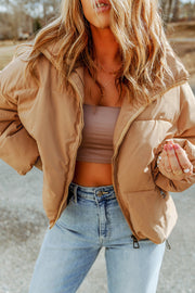 Black Zip Up Pocketed Puffer Jacket