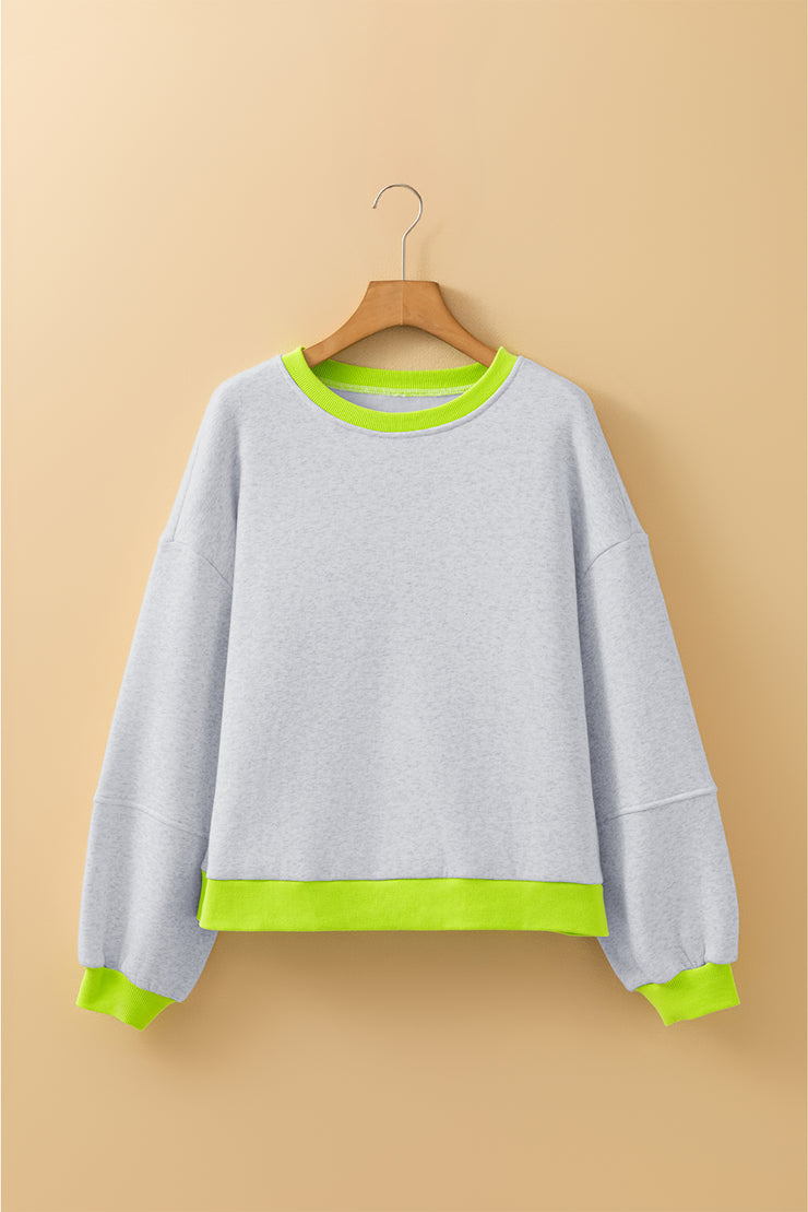 Light Grey Puff Sleeve Loose Sweatshirt