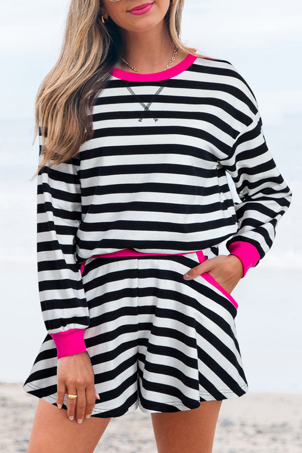 Black Stripe Pink Shorts Set