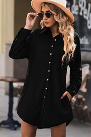 Black Corduroy Shift Mini Dress