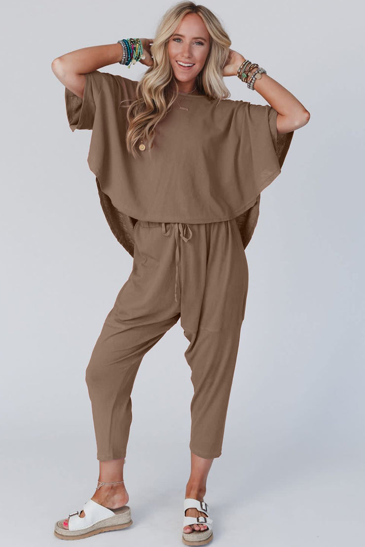 Simply Taupe High Low Boxy Fit Tee and Crop Pants Set