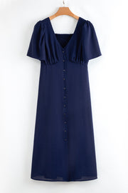 Navy Blue V Neck Midi Dress