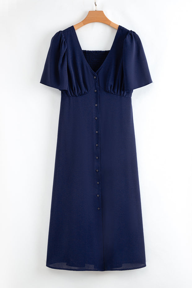 Navy Blue V Neck Midi Dress