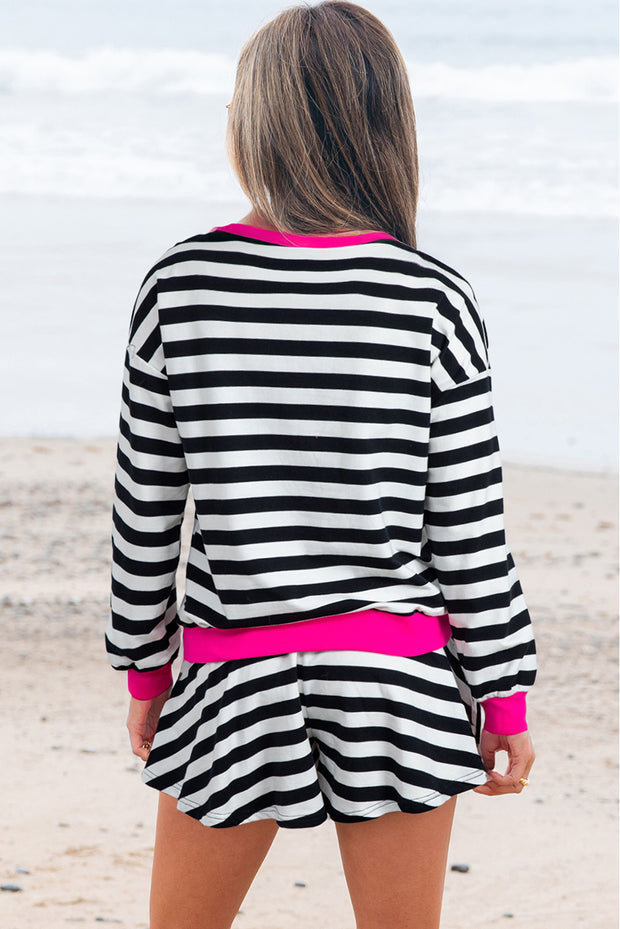 Black Stripe Pink Shorts Set