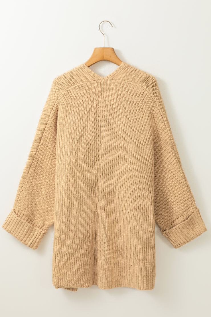 Apricot Oversized Fold Over Sleeve Open Front Sweater