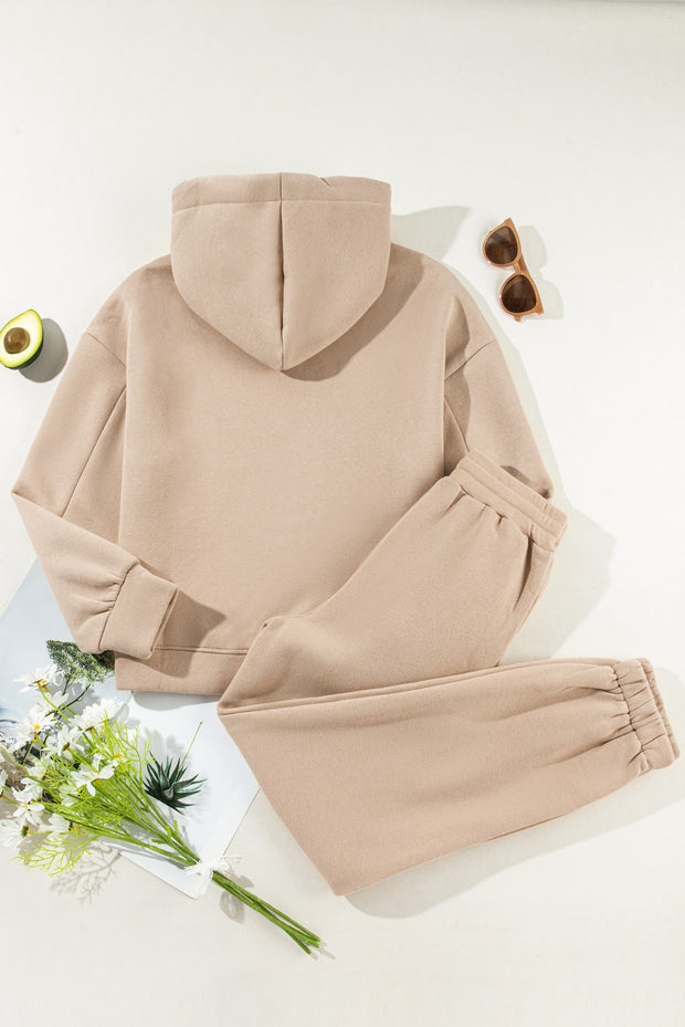 Pale Khaki Chunky Two-piece Hooded Sweatsuit