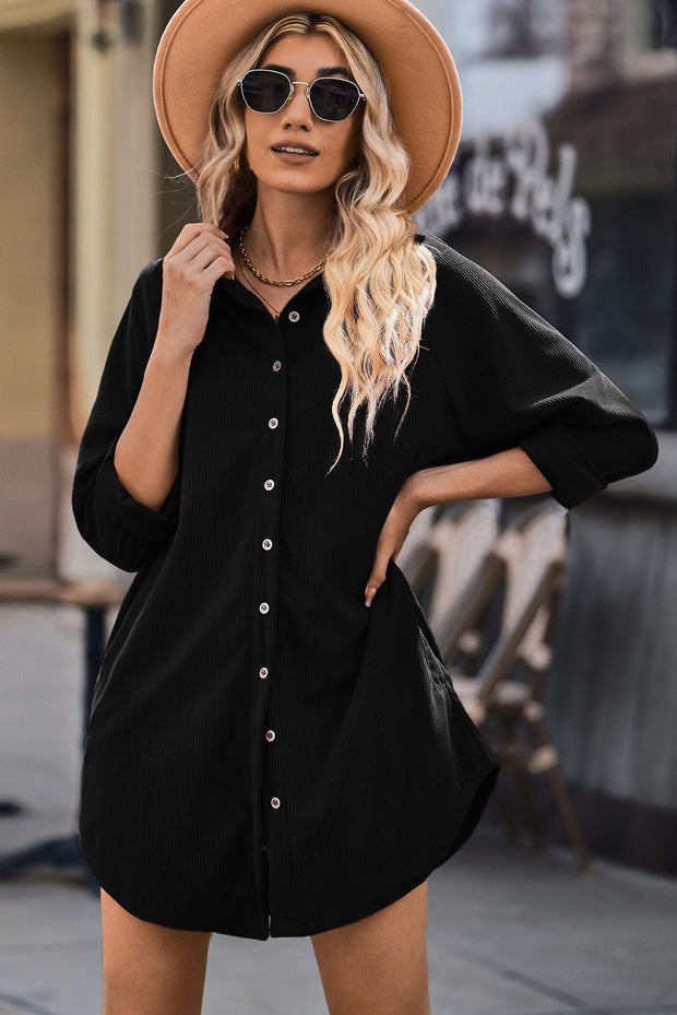 Black Corduroy Shift Mini Dress