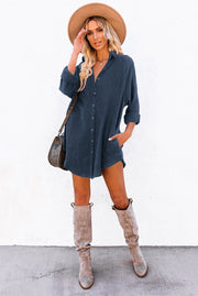 Blue Corduroy Shift Mini Dress