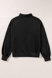 Black Zip-up Neck Kangaroo Pocket Sweatshirt