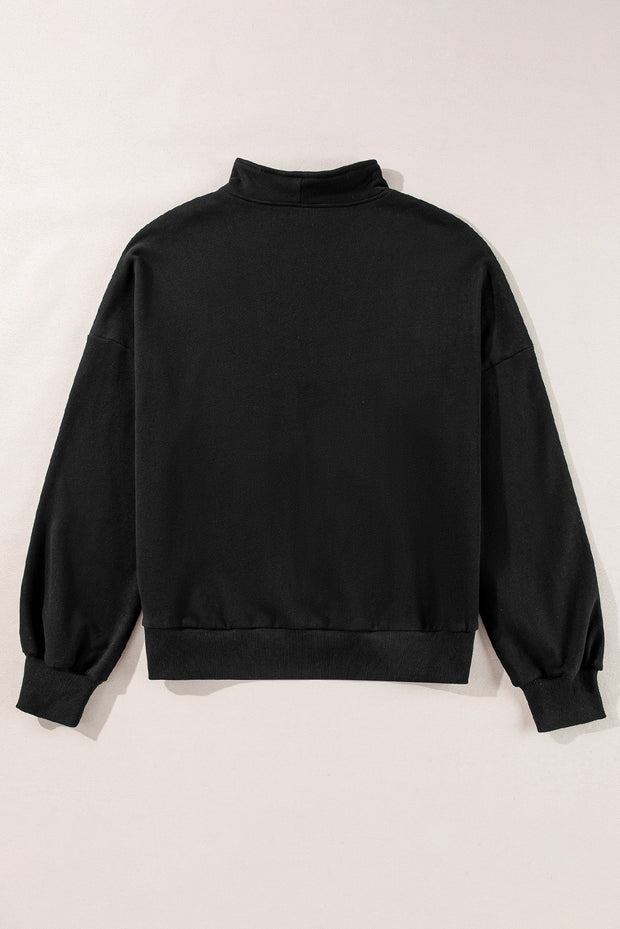 Black Zip-up Neck Kangaroo Pocket Sweatshirt