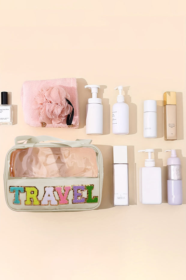 Parchment TRAVEL Chenille Letter Clear PVC Makeup Bag