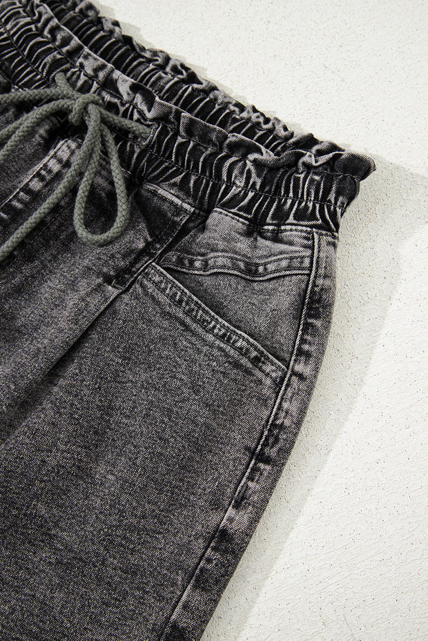 High-rise Drawstring Denim Shorts
