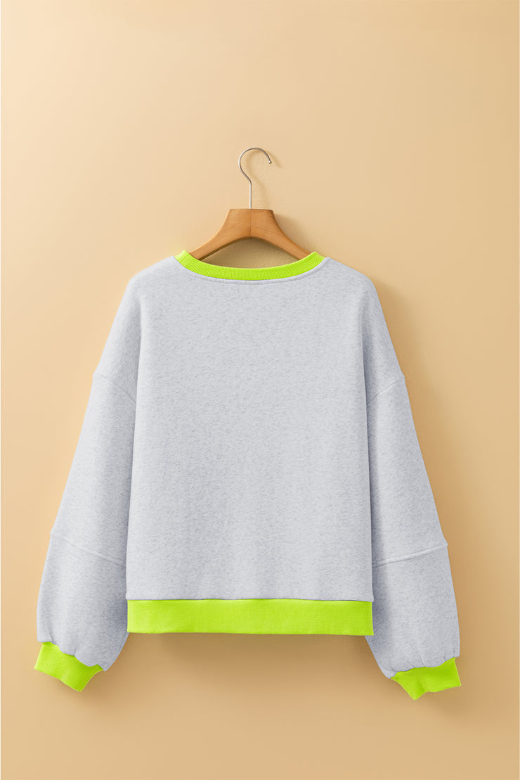 Light Grey Puff Sleeve Loose Sweatshirt