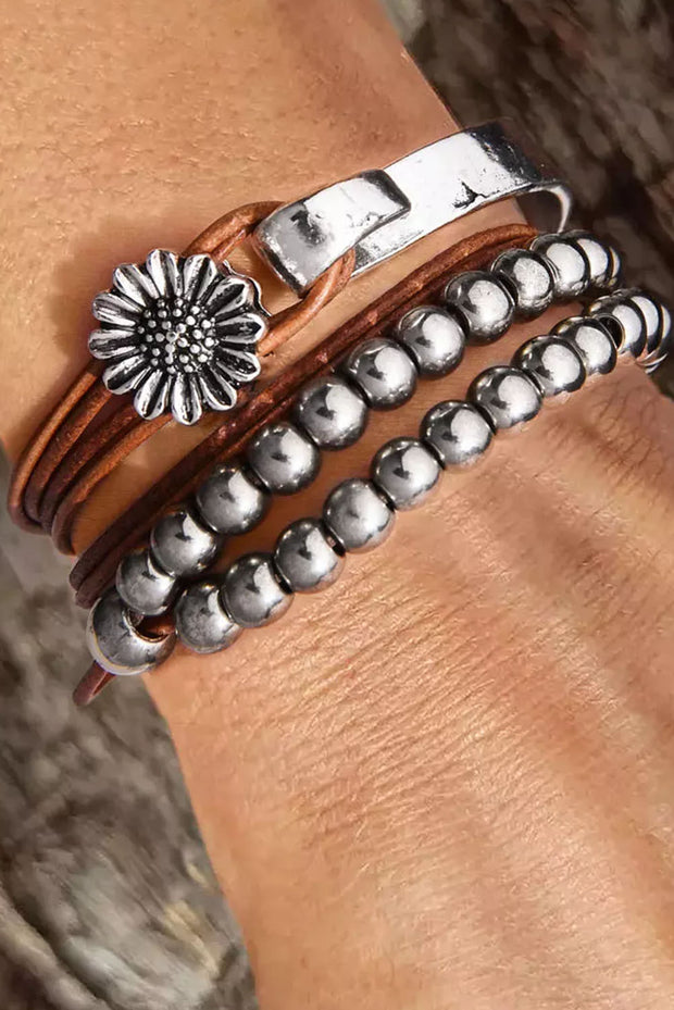 Brown Daisy Beading Alloy Multilayer Bracelet