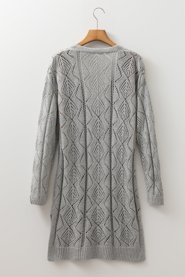 Gray Hollow-out Openwork Knit Cardigan