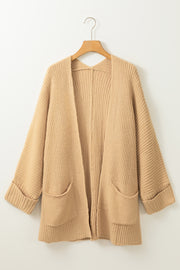 Apricot Oversized Fold Over Sleeve Open Front Sweater