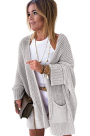 Gray Oversized Fold Over Sleeve Open Front Sweater