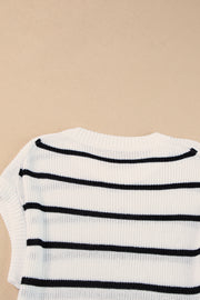 White Stripe Round Neck Batwing Sleeve Sweater