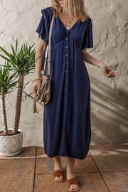 Navy Blue V Neck Midi Dress