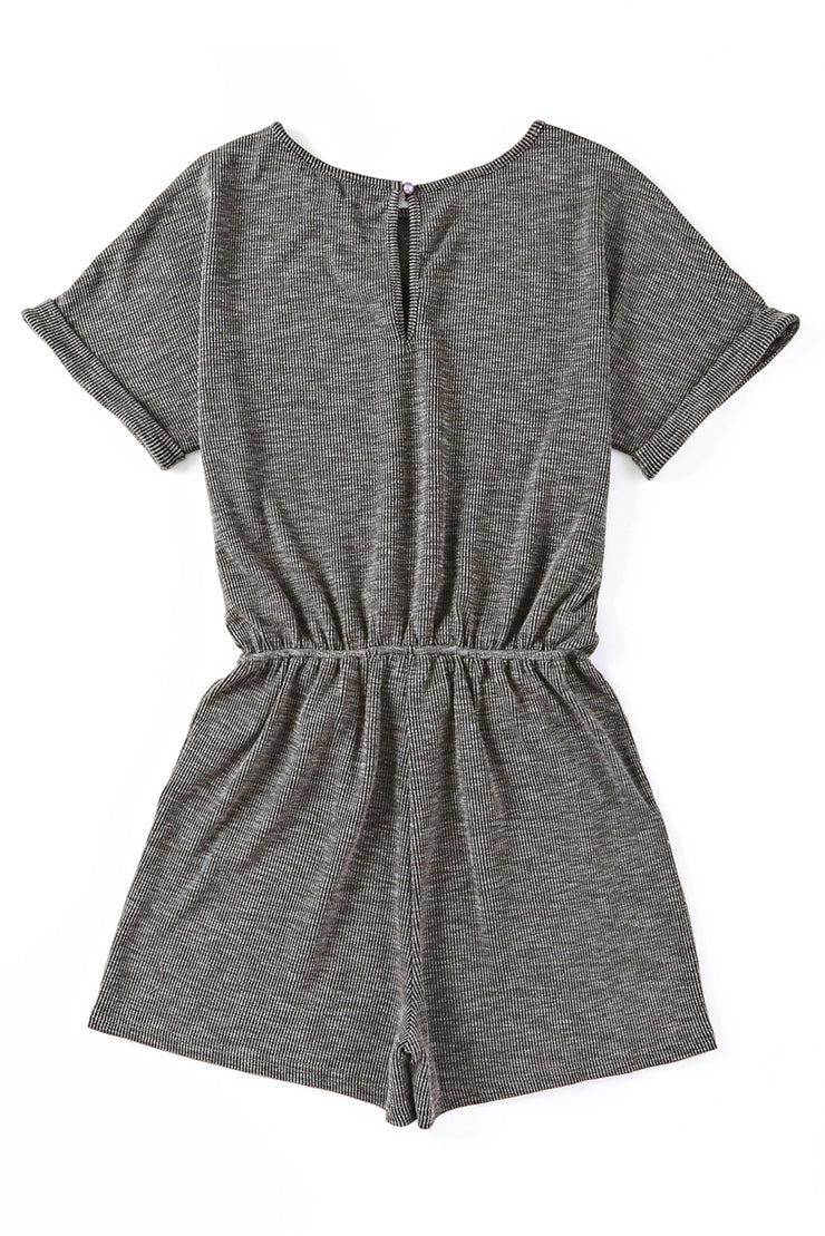 Gray Ribbed Elastic Waist Romper