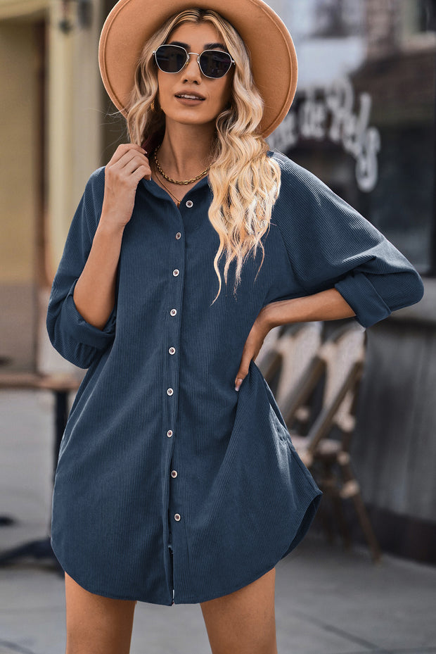 Blue Corduroy Shift Mini Dress