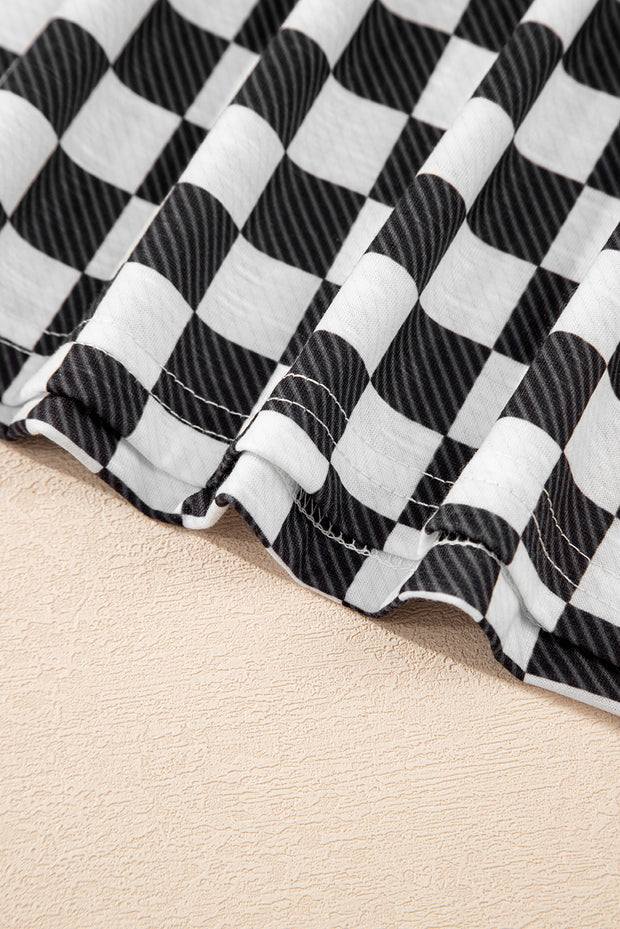 Checkerboard T Shirt and High Waist Skorts 2 Piece Set