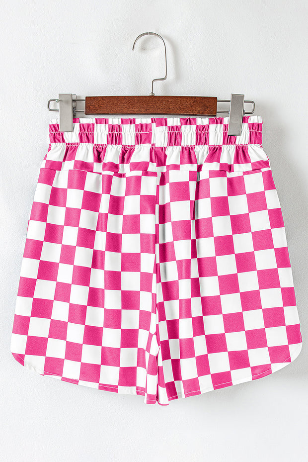 Rose Checkered Print High Waist Casual Shorts