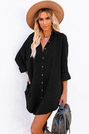 Black Corduroy Shift Mini Dress