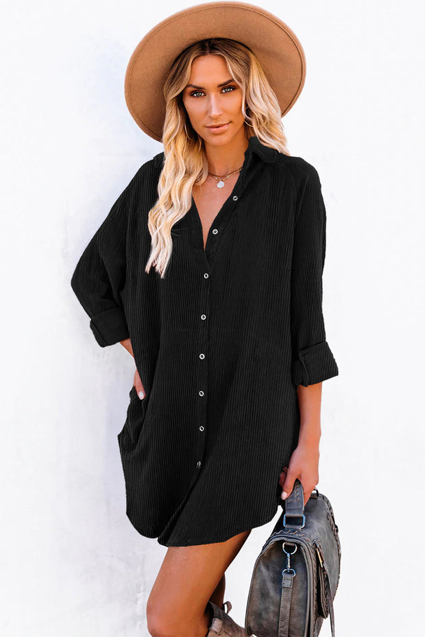 Black Corduroy Shift Mini Dress