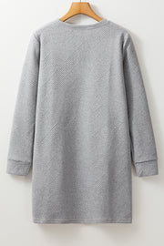 Gray Solid Color Textured Long Sleeve Shift Dress