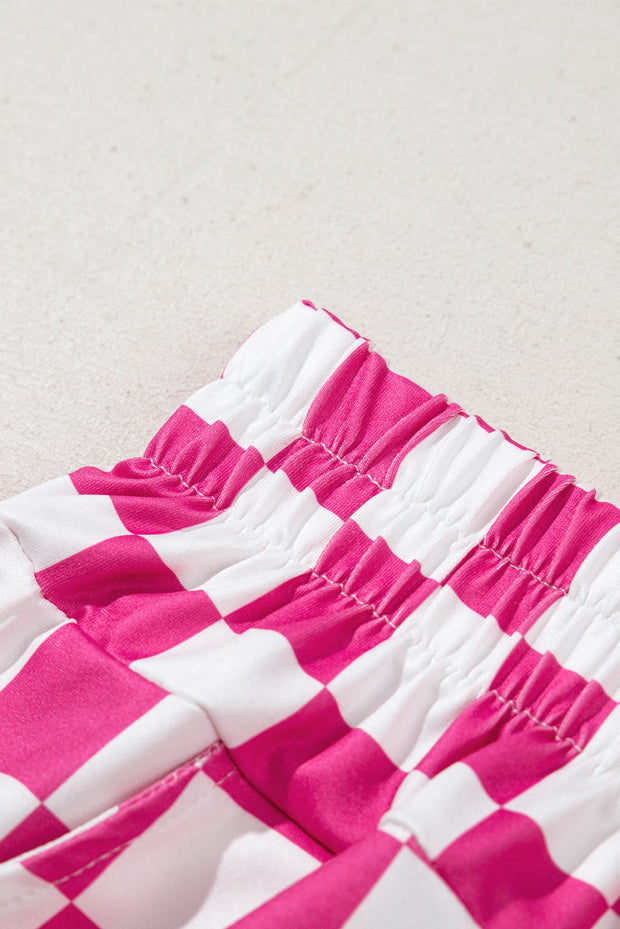 Rose Checkered Print High Waist Casual Shorts