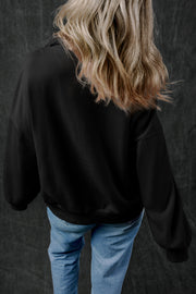 Black Zip-up Neck Kangaroo Pocket Sweatshirt