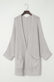 Gray Oversized Fold Over Sleeve Open Front Sweater