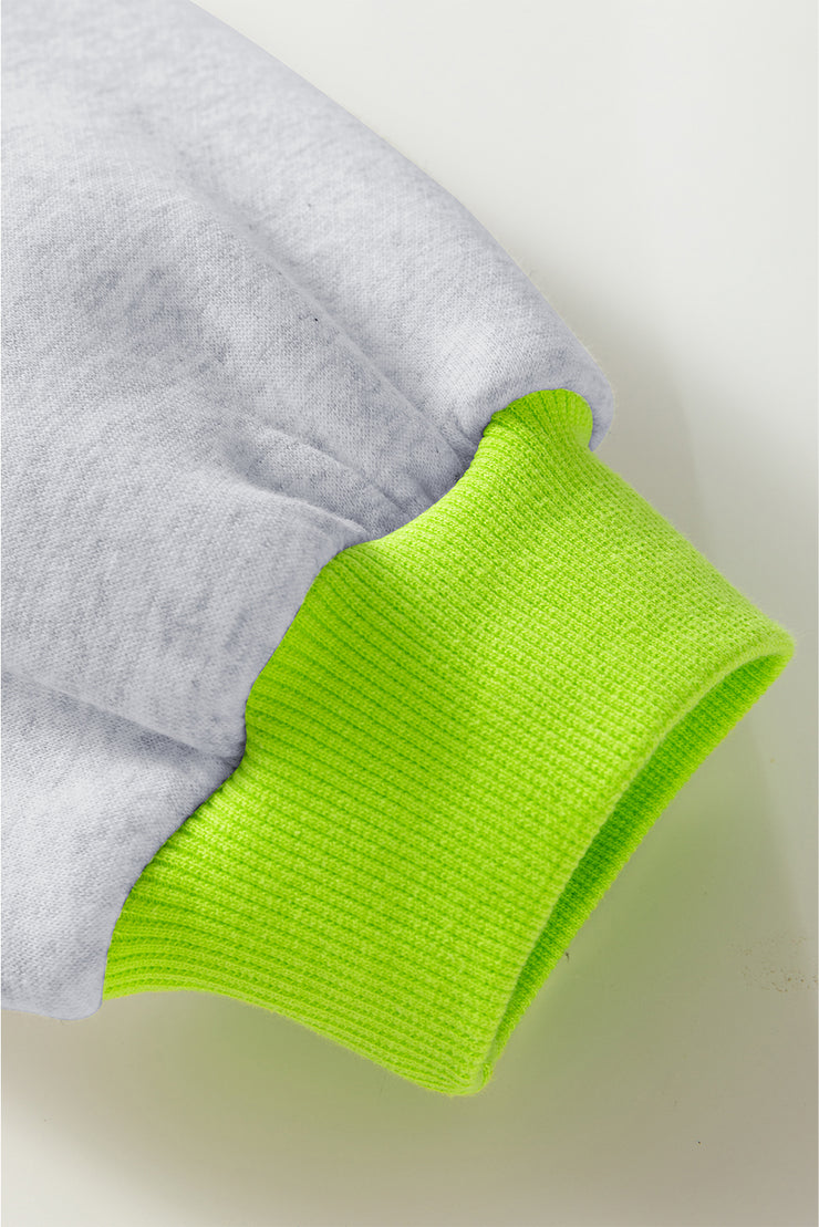 Light Grey Puff Sleeve Loose Sweatshirt