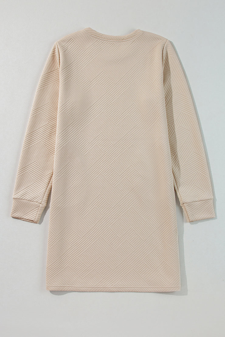 Apricot Solid Color Textured Long Sleeve Shift Dress