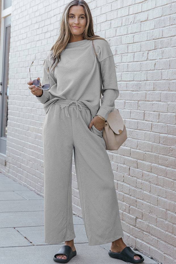 Gray Ultra Loose Textured 2pcs Slouchy Outfit