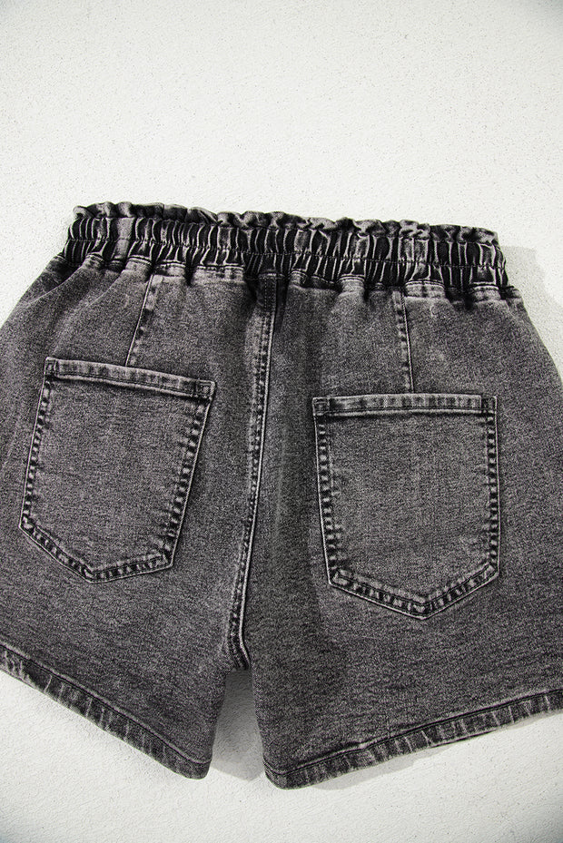 High-rise Drawstring Denim Shorts