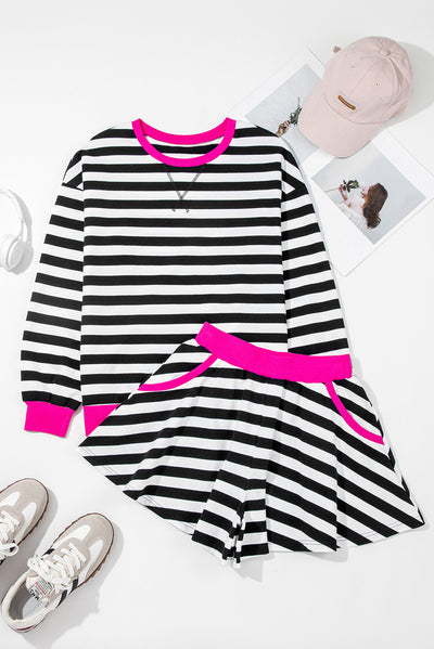 Black Stripe Pink Shorts Set