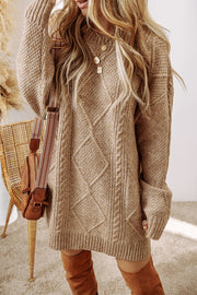 Parchment Cable Knit Drop Shoulder Loose Fit Sweater Dress